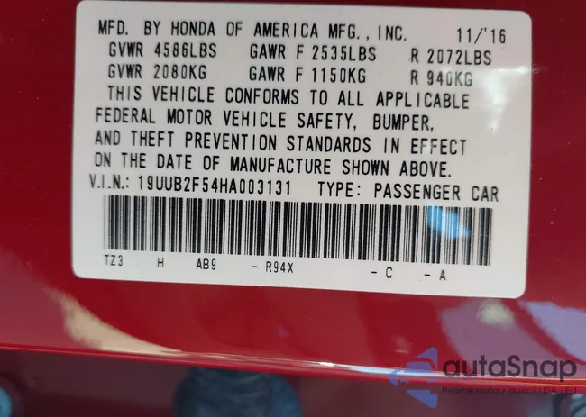 19UUB2F54HA003131: 44399571