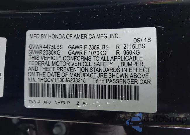 1HGCV1F30JA233315: 44400856