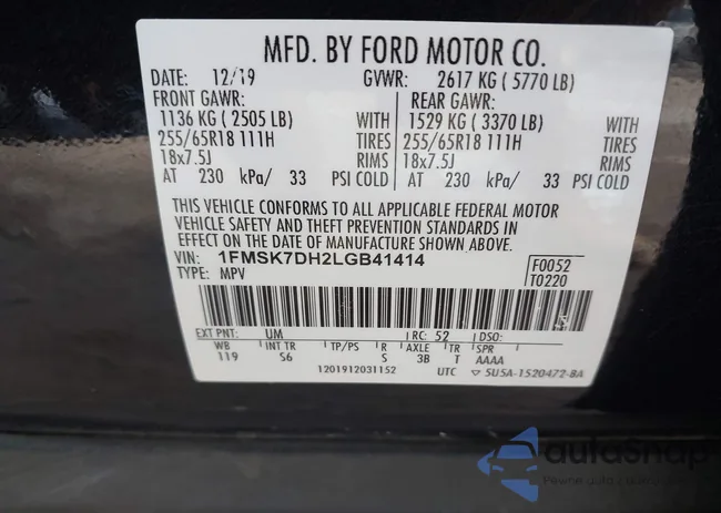 1FMSK7DH2LGB41414: 44401087