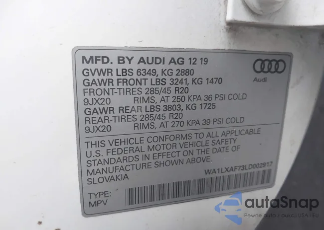 WA1LXAF73LD002917: 44401125