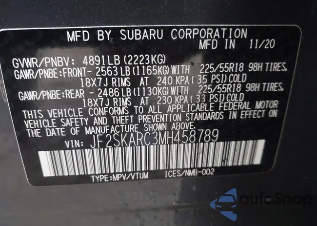 JF2SKARC3MH458789: 44401169