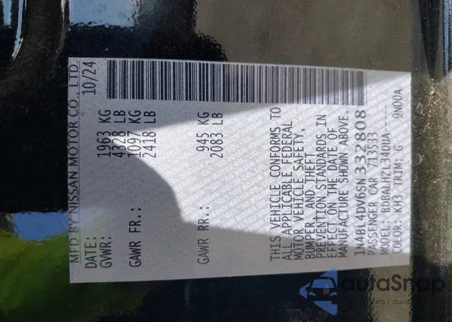 1N4BL4DV6SN332808: 44400508