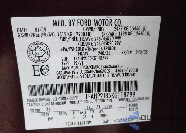 1FAHP2J85KG118799: 44400633