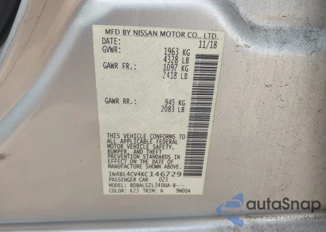 1N4BL4CV4KC146729: 44401893