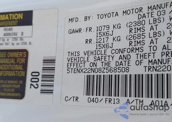 5TENX22N08Z568508: 44401993