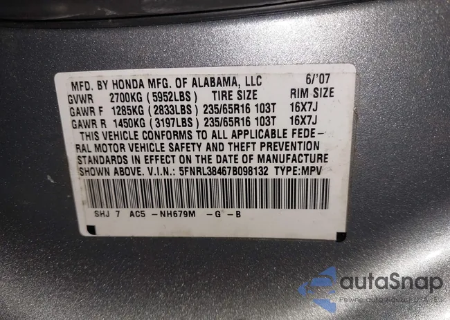 5FNRL38467B098132: 44402279