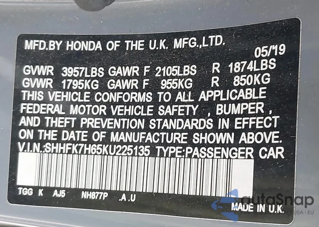 SHHFK7H65KU225135: 44402999