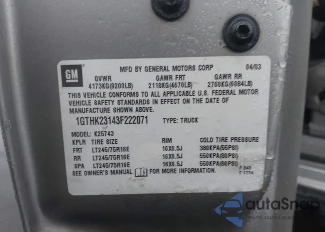 1GTHK23143F222071: 44403123