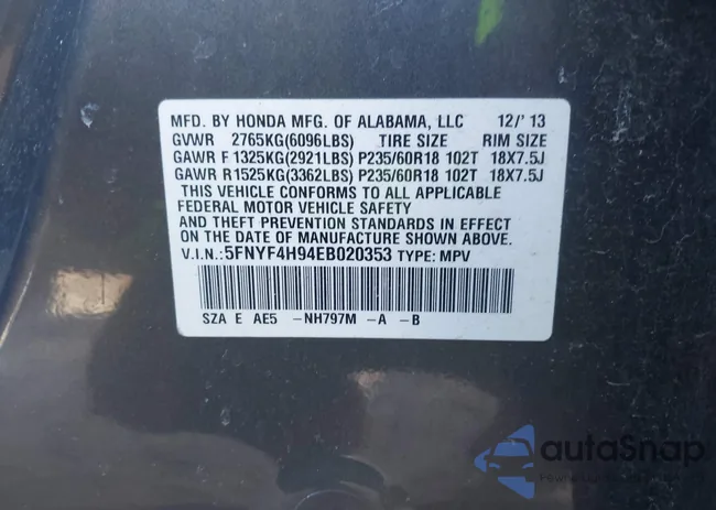 5FNYF4H94EB020353: 44403167