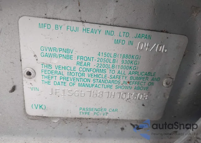 JF1SG67687H701503: 44403280
