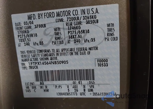 1FTPX14564NB50905: 44403307