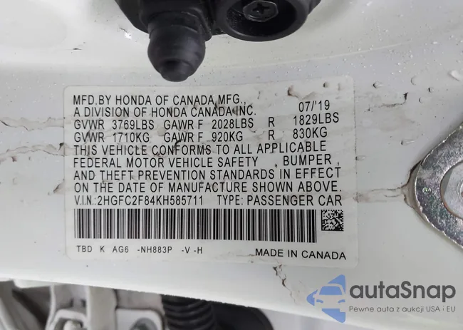 2HGFC2F84KH585711: 44403321