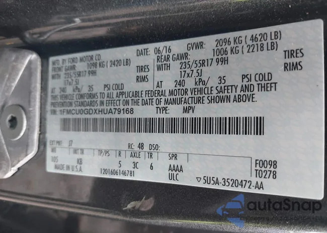 1FMCU0GDXHUA79168: 44402750