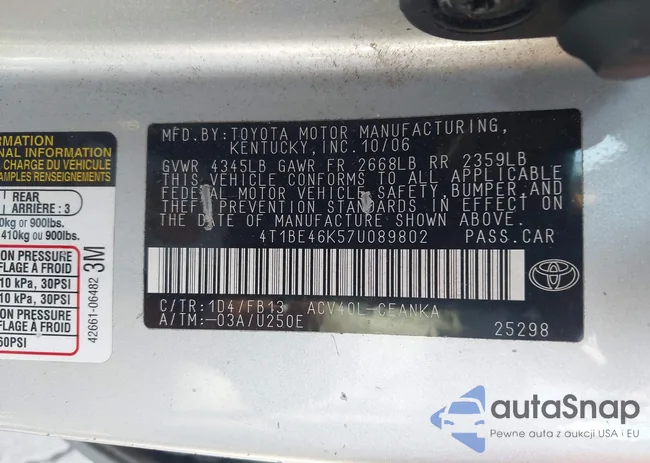 4T1BE46K57U089802: 44402819