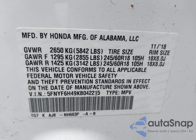 5FNYF6H49KB042215: 44403965