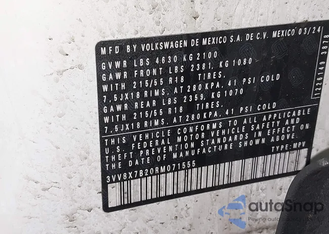 3VV8X7B20RM071555: 44403433