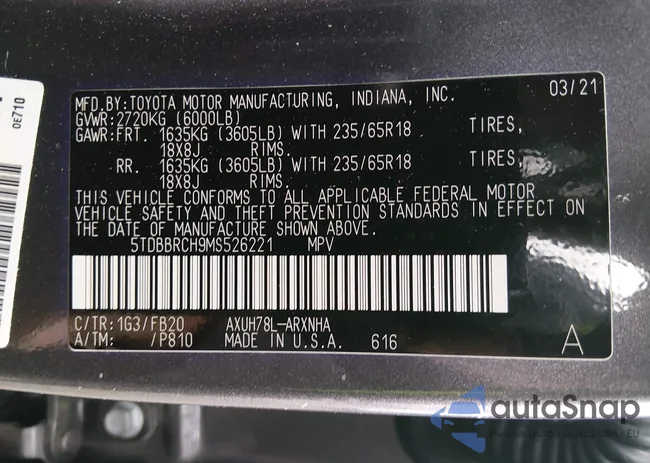 5TDBBRCH9MS526221: 44403637