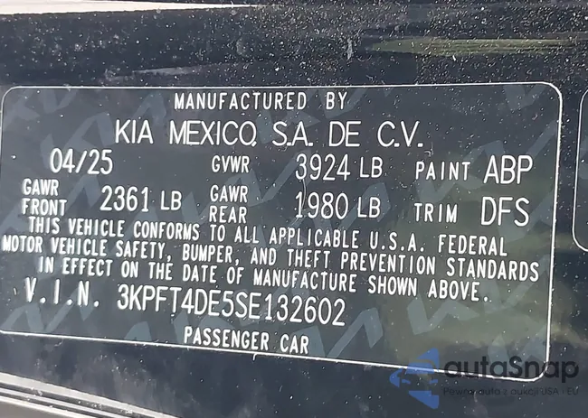 3KPFT4DE5SE132602: 44405170