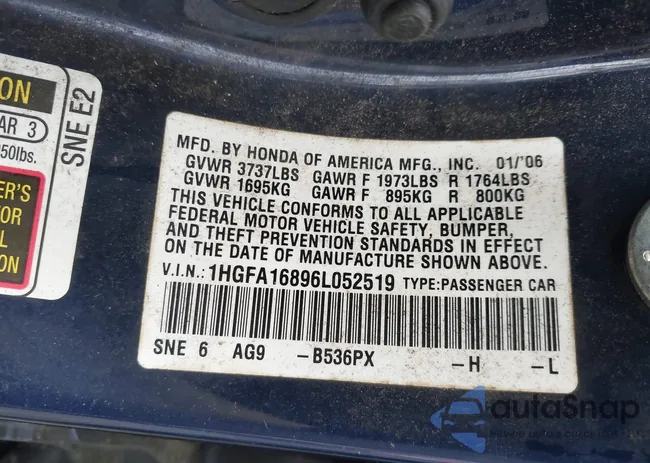 1HGFA16896L052519: 44405207