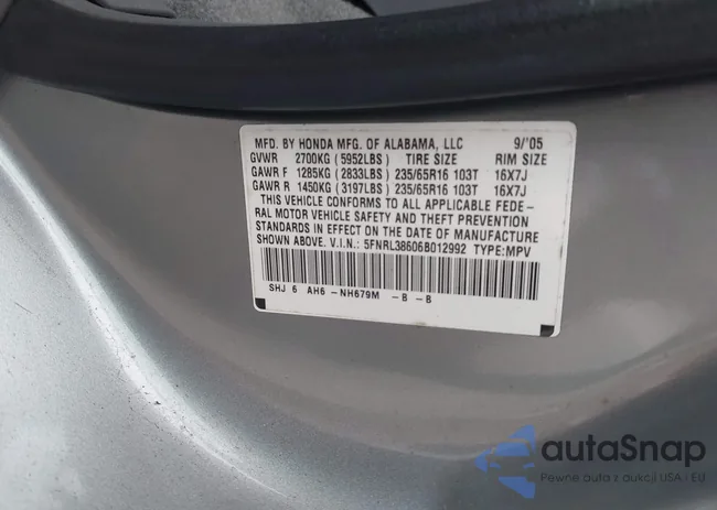 5FNRL38606B012992: 44404561