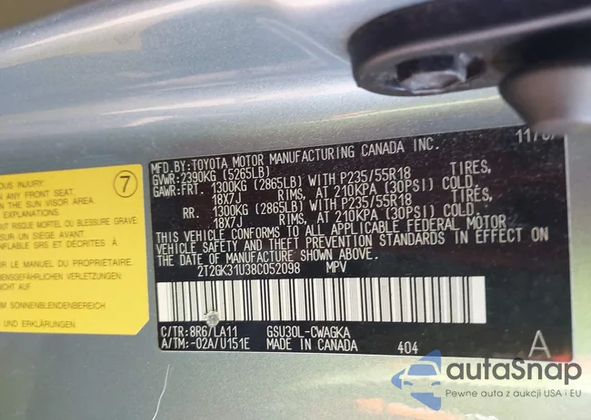 2T2GK31U38C052098: 44405840