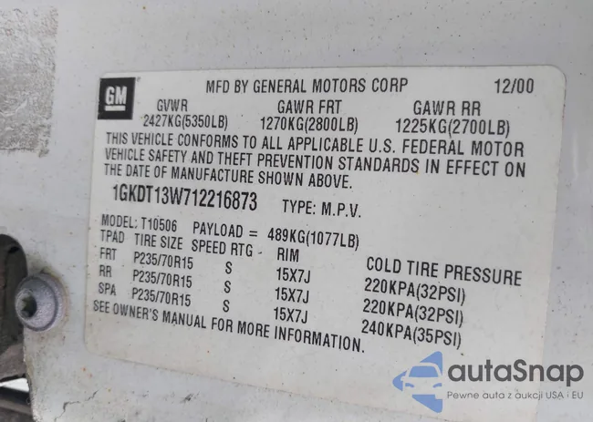 1GKDT13W712216873: 44406343