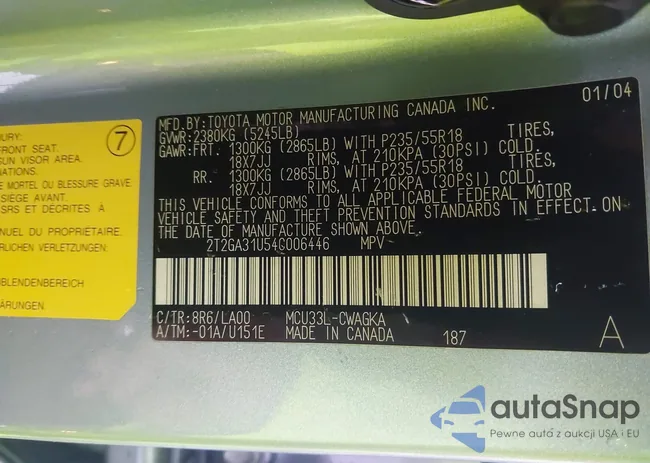 2T2GA31U54C006446: 44406415