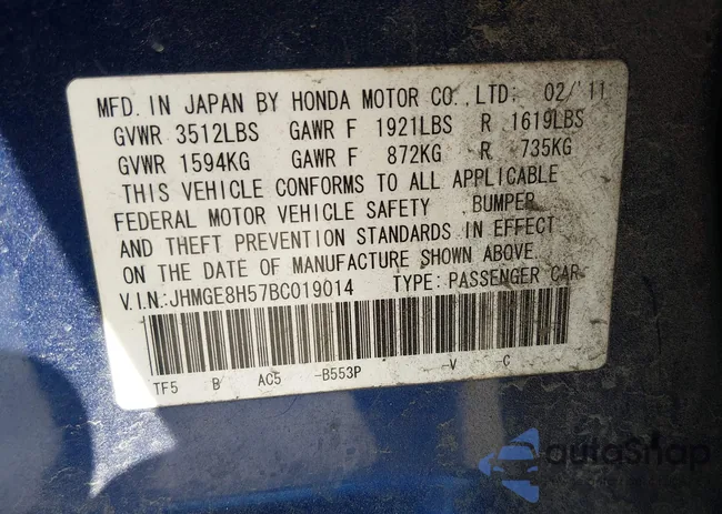 JHMGE8H57BC019014: 44406418