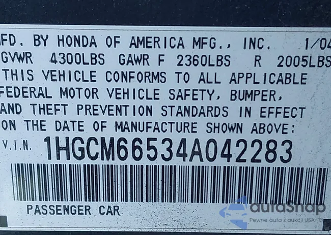 1HGCM66534A042283: 44407018