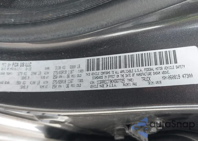 1C6RRECT9KN567725: 44407184