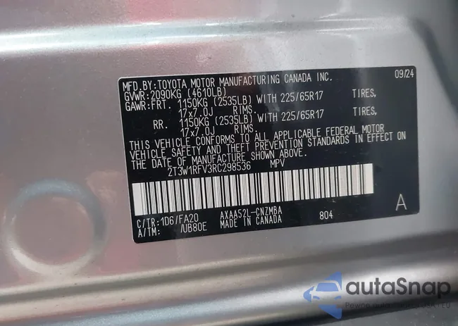 2T3W1RFV3RC298536: 44407325