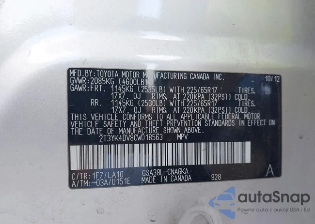 2T3YK4DV8CW018563: 44406480