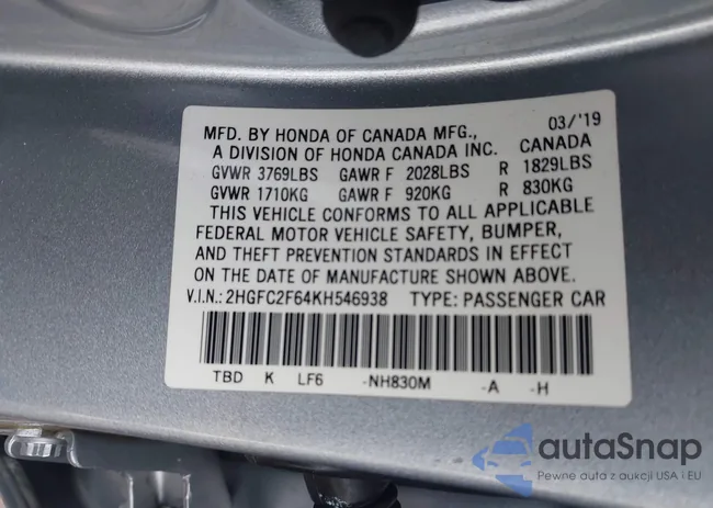 2HGFC2F64KH546938: 44406723