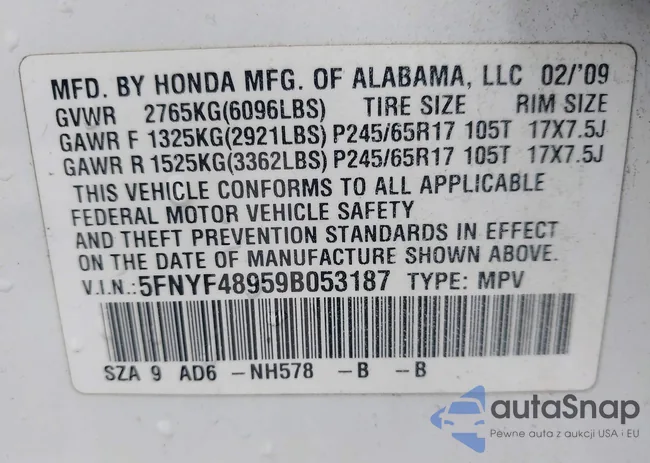 5FNYF48959B053187: 44407836