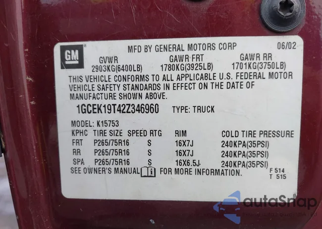 1GCEK19T42Z346960: 44407867