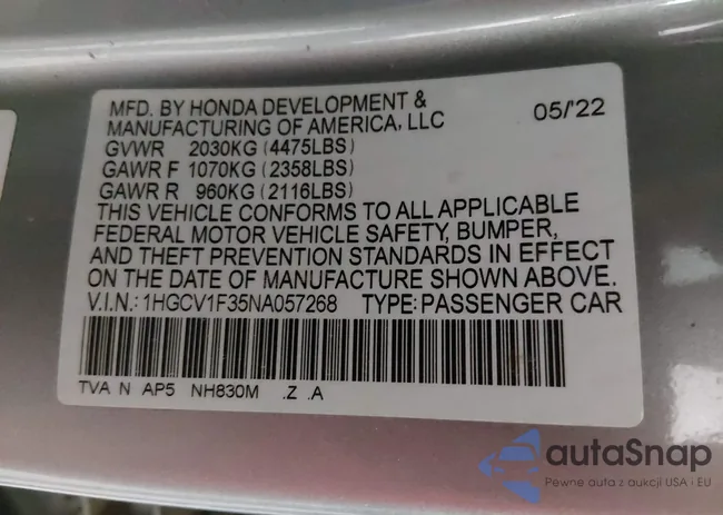 1HGCV1F35NA057268: 44408140