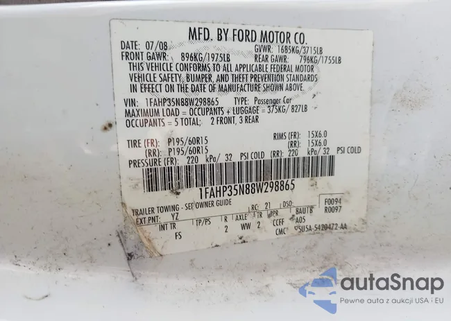 1FAHP35N88W298865: 44407430