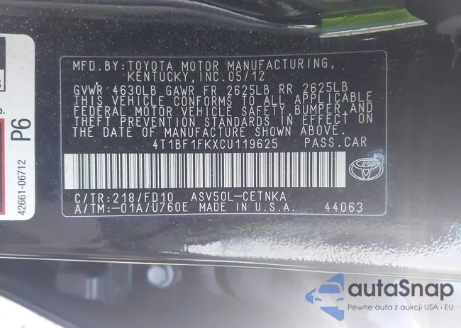 4T1BF1FKXCU119625: 44407555