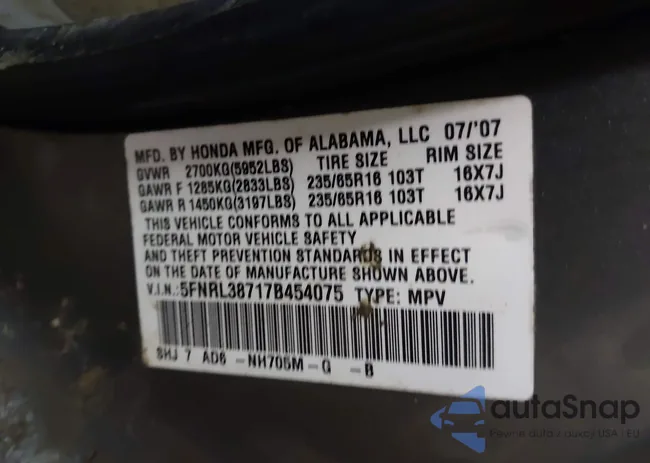 5FNRL38717B454075: 44407675