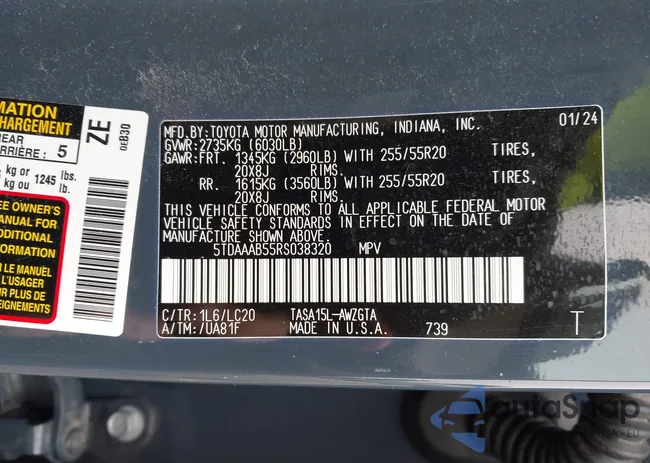 5TDAAAB55RS038320: 44407720