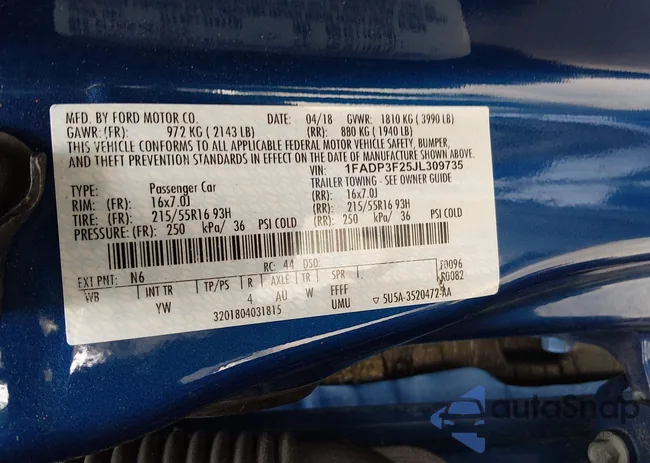 1FADP3F25JL309735: 44407818