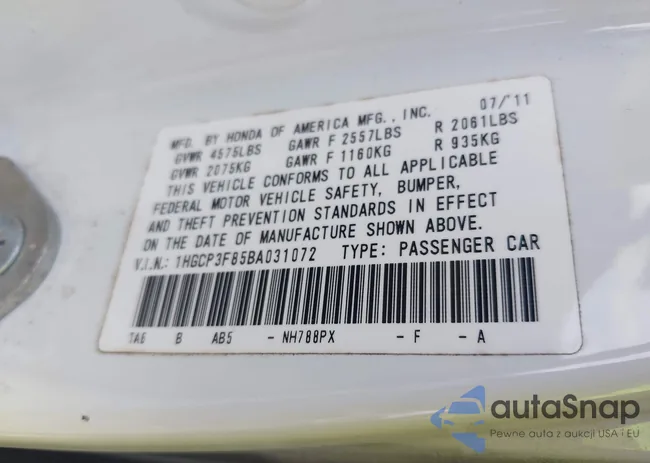 1HGCP3F85BA031072: 44409060