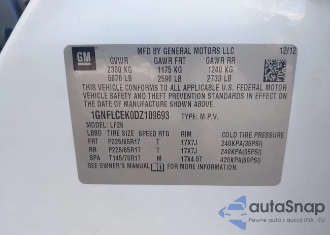 1GNFLCEK0DZ109693: 44409069