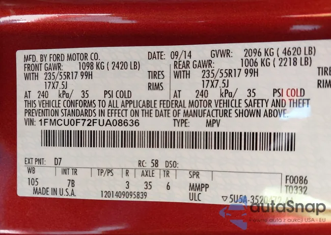 1FMCU0F72FUA08636: 44409085