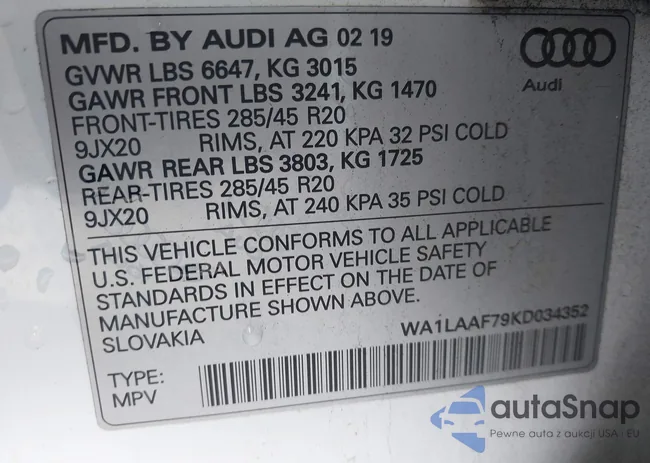WA1LAAF79KD034352: 44409205