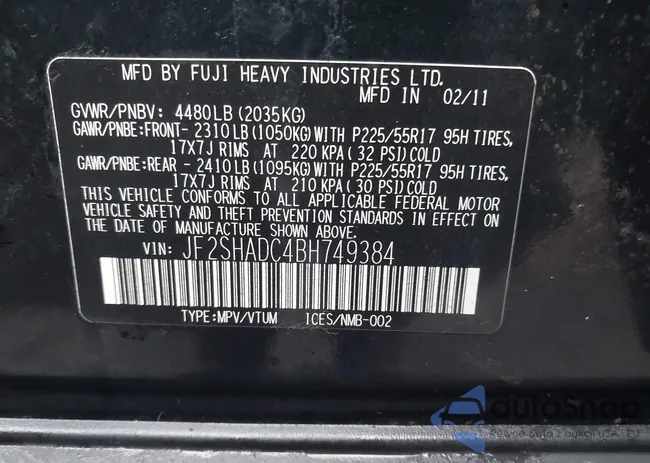 JF2SHADC4BH749384: 44409246