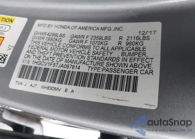 1HGCV1F57JA067814: 44409270