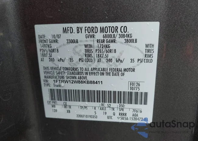 1FTRW12W88KB88411: 44409321