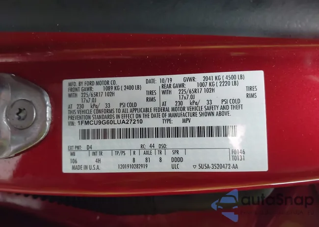 1FMCU9G60LUA27210: 44409380