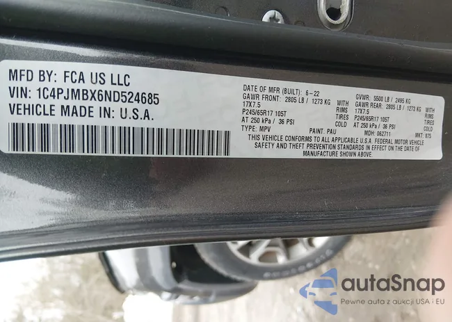 1C4PJMBX6ND524685: 44408628